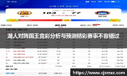 湖人对阵国王竞彩分析与预测精彩赛事不容错过